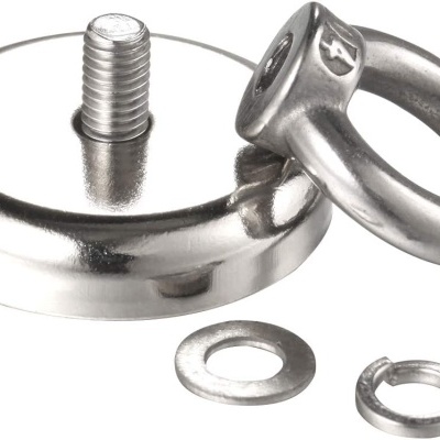 Conjunto de âncora magnética em aço inoxidável com base e anel prateados.