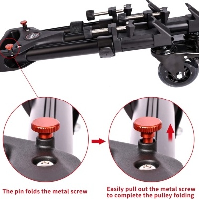 Carrinho dobrável preto com parafuso vermelho para dobrar polia