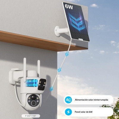 Câmara de segurança exterior branca com painel solar 6W montada na parede