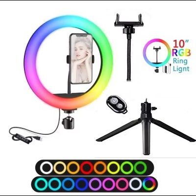 Anel de luz RGB 10 polegadas com suporte para telemóvel e tripé