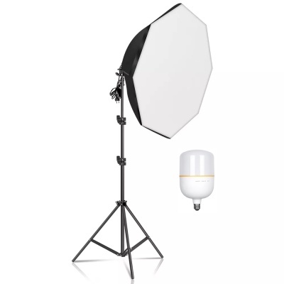 Softbox octogonal com suporte e lâmpada LED branca