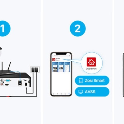 Sistema de segurança com câmara, unidade base e aplicação móvel Zosi Smart