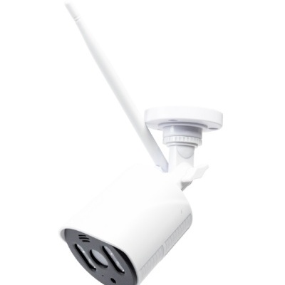 Câmara de segurança exterior branca com antena