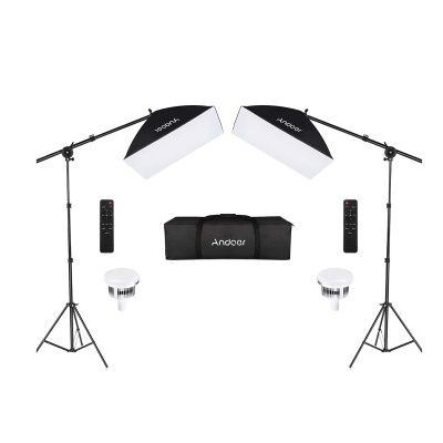 Kit de iluminação com softboxes, tripés, lâmpadas, comandos e mala preta Andoer