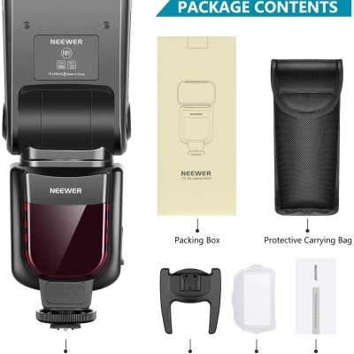 Conjunto de flash Neewer com acessórios e embalagem