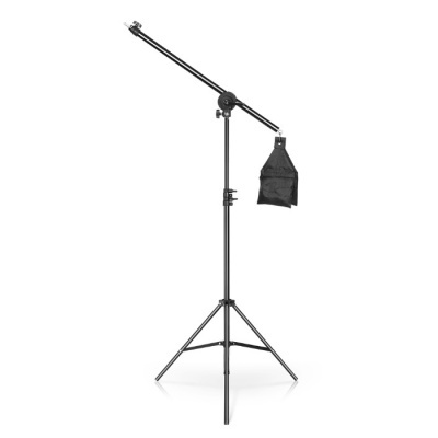 Tripé de luz preto com braço ajustável e saco de peso pendurado