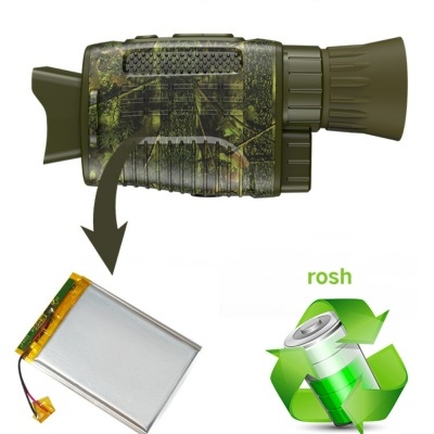 Dispositivo camuflado verde com bateria de lítio 2000mAh e ícone de reciclagem rosh