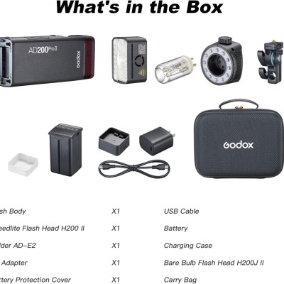 Conjunto de equipamentos fotográficos Godox em fundo branco