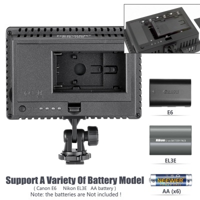Luz LED preta para vídeo com suporte para várias baterias e suporte ajustável