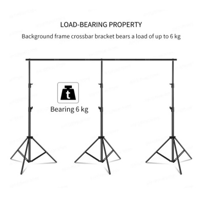 Suporte para fundos fotográficos preto com tripés e capacidade de carga até 6 kg