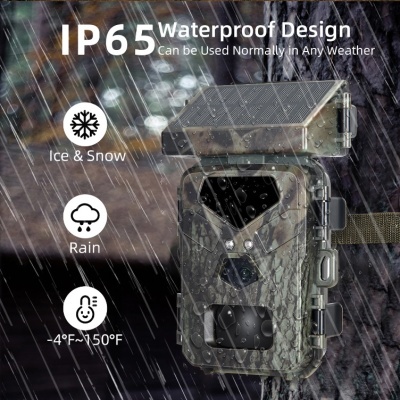 câmara de vigilância camuflada com painel solar à chuva