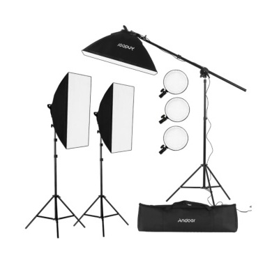 Conjunto de iluminação fotográfica com tripés, softboxes, refletores e bolsa Andoer