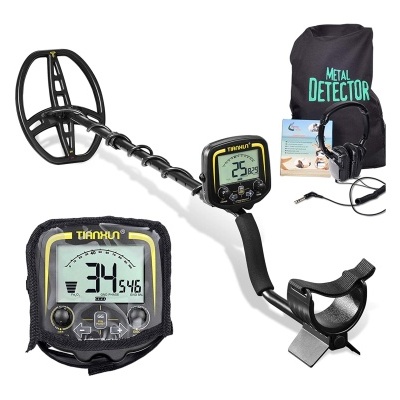 Detector de metais preto e amarelo com ecrã digital e saco preto METAL DETECTOR