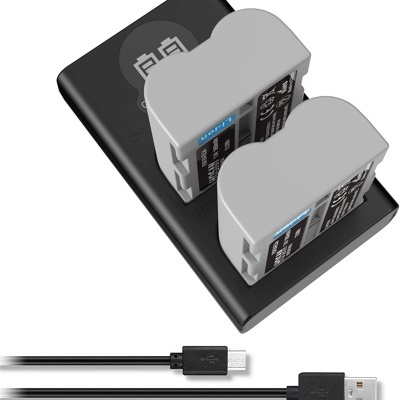 Carregador duplo de baterias recarregáveis cinzentas com cabo USB