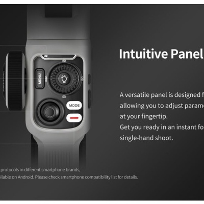 Painel de controlo com joystick e botões para modos e luz