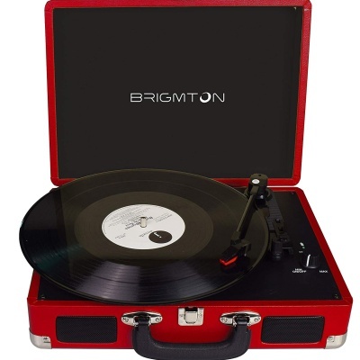Gira-discos portátil BRIGMTON vermelho com vinil