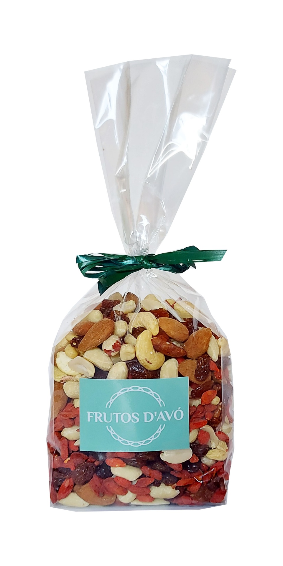 Mix Natural - 500g Pacote transparente de frutos secos e bagas com etiqueta azul