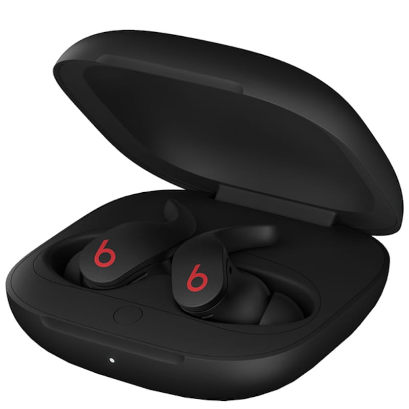 Beats Fit Pro TWS Preto Auscultadores wireless negros com símbolo vermelho em estojo preto aberto