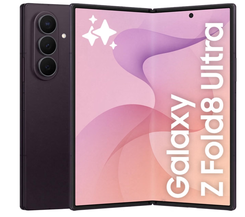 Samsung Galaxy Z Fold8 Ultra 512 GB Violet Shadow Smartphone dobrável Samsung Galaxy Z Fold8 Ultra roxo com ecrã frontal dobrado e texto visível