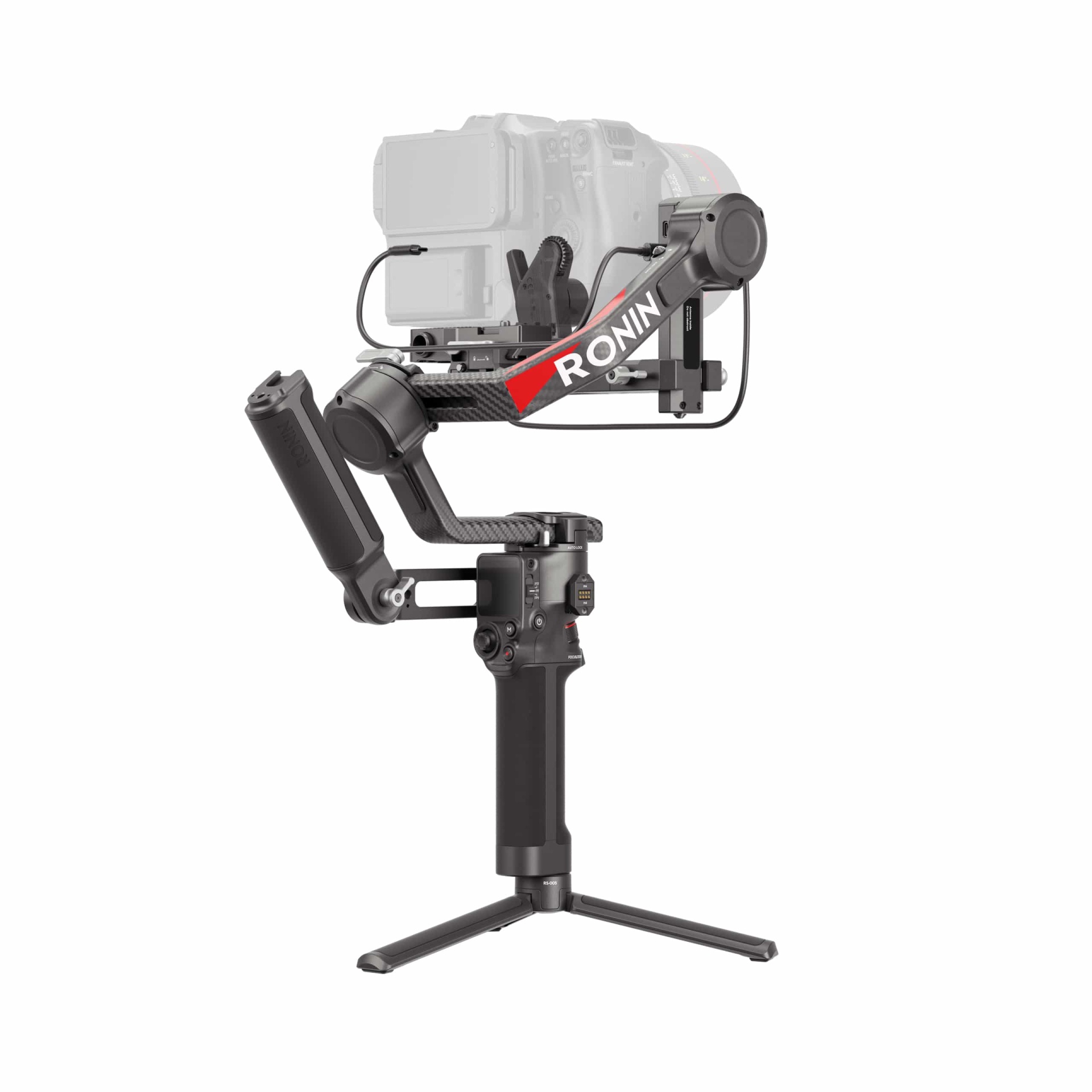 DJI RS 4 Pro Combo Estabilizador DJI Ronin preto com tripé contra fundo branco