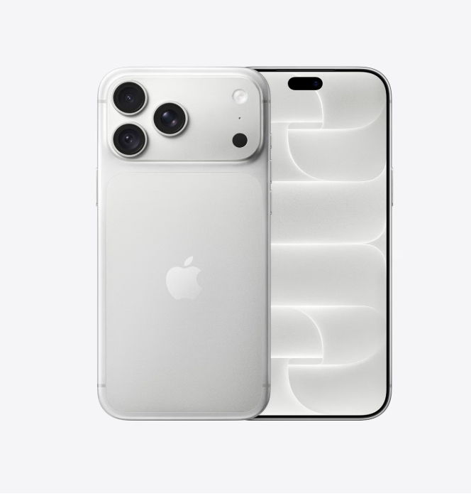 Apple iPhone 18 Pro MAX 1 TB - Prata Smartphone Apple iPhone prateado com três câmaras traseiras e ecrã branco