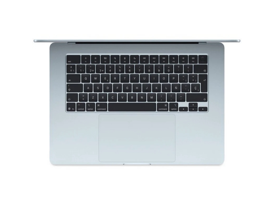Apple Macbook Air Apple M4 10 Núcleos/16GB/256GB SSD/GPU 10 Núcleos/15.3" Azul Céu Portátil prateado com teclado preto e teclas brancas