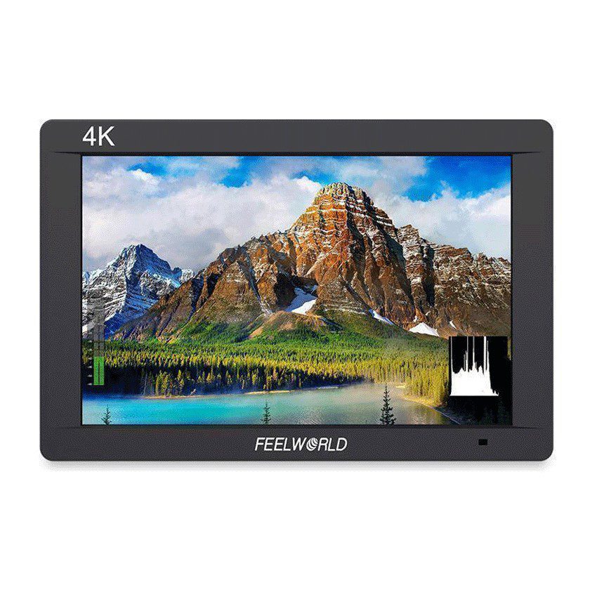 Feelworld FW703 7" 3G-SDI 4K HDMI Monitor Monitor FEELWORLD 4K a mostrar paisagem de montanhas e lago