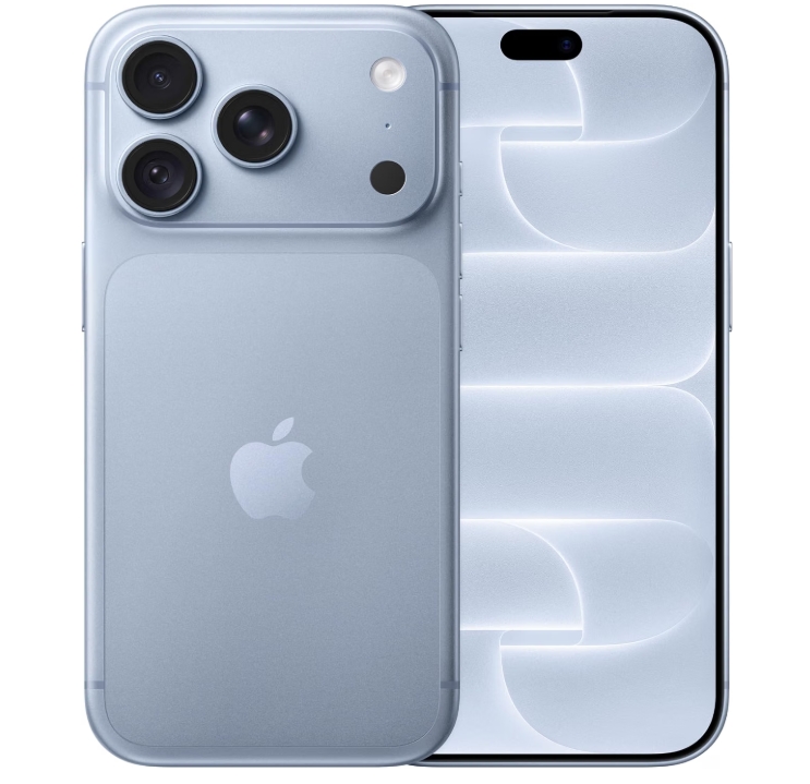 Apple iPhone 18 Pro 256 GB - azul glacial Smartphone Apple iPhone prateado com três câmaras traseiras e ecrã frontal com notch oval preto