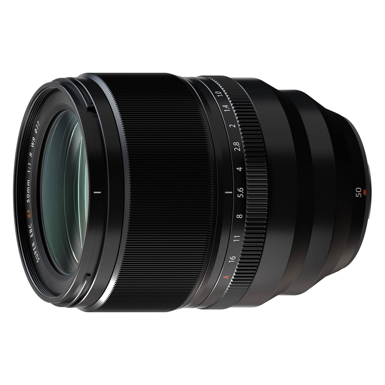 Fujifilm XF 50mm f/1.0 R WR Lente de câmera preta com marcações de abertura e números