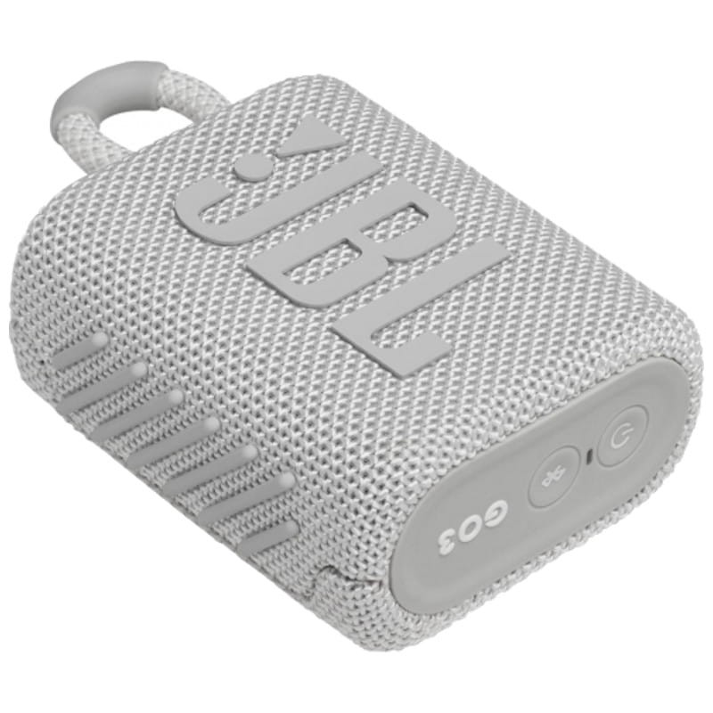 Coluna portátil cinza claro JBL GO 3 com alça e botões