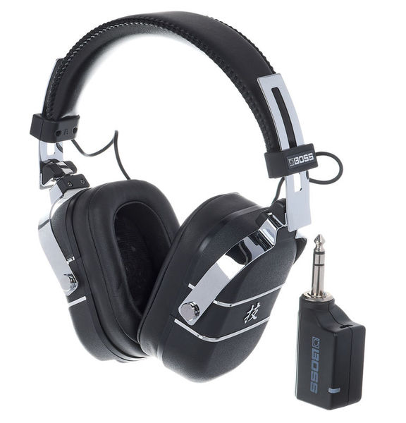 Boss Waza Air Guitar Headphones Auscultadores sem fios pretos com detalhes cromados e transmissor