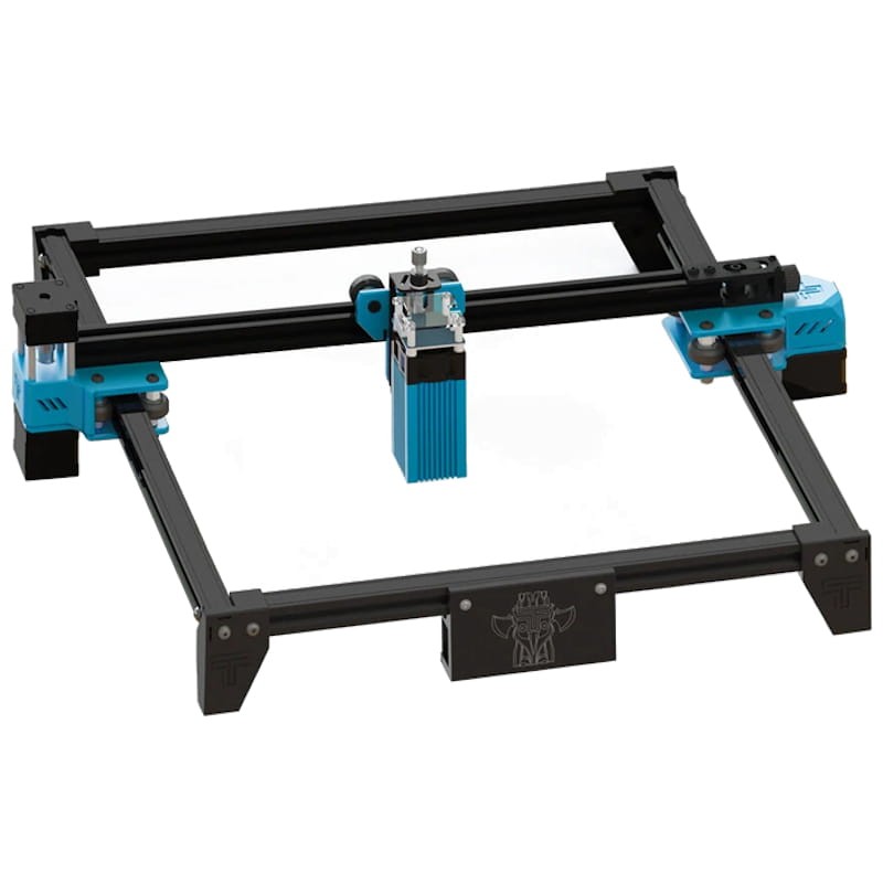 Gravador a laser Two Trees Totem S Máquina de gravação a laser preta e azul sobre fundo branco