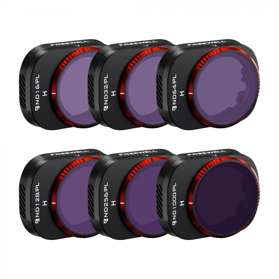 Freewell DJI Mini 4 Pro Bright Day 6 Pack Sete filtros de lente fotográfica com moldura preta e vidro roxo