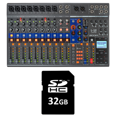 Zoom LiveTrak L-12 Card Bundle Mesa de mistura de áudio Zoom L-12 LiveTrak com cartão SDHC 32GB