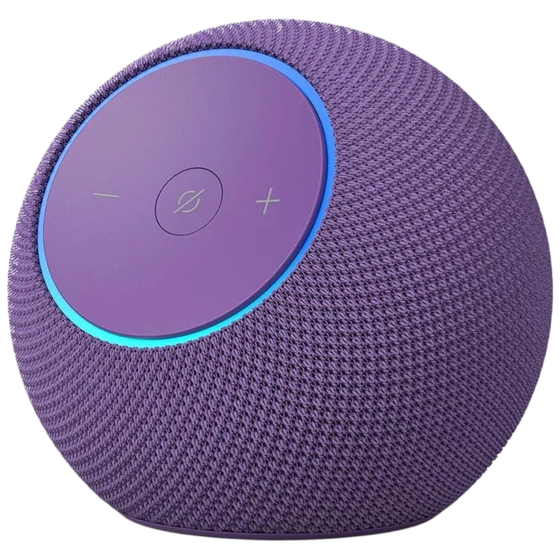 Coluna inteligente roxa com tecido texturizado e botões no topo