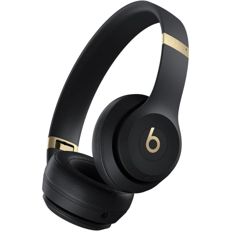 Beats Solo 4 Preto e Dourado Auscultadores sem fios pretos com detalhes dourados e logótipo 'b'