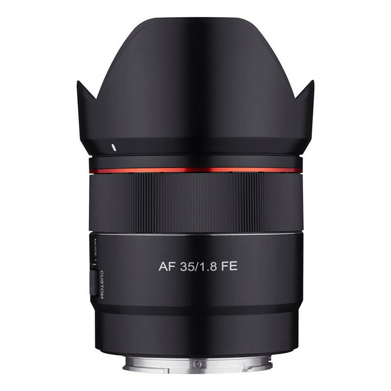 Samyang 35mm f/1.8 AF Sony E-mount Objetiva fotográfica Canon AF 35/1.8 FE preta com anel vermelho