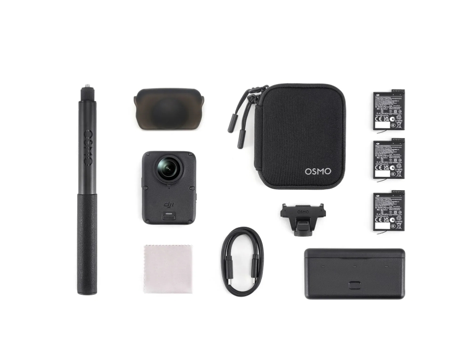 DJI Osmo 360 II Adventure Combo Acessórios DJI Osmo organizados em fundo branco