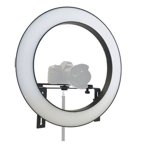 Falcon Eyes Wi-Fi bicolor LED anel lâmpada regulável DVR-160TW Anel de luz circular branco com câmara Canon ao centro em suporte preto