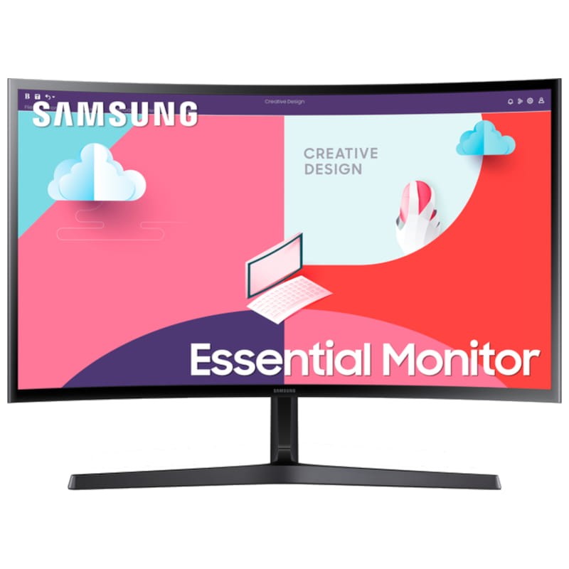 Monitor Samsung Essential Monitor com ecrã curvo colorido e suporte preto