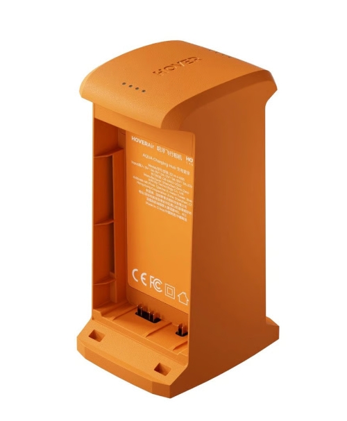HoverAir Aqua Charging Hub Base carregadora laranja HoverAIR H9 com texto e luzes LED