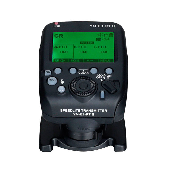 Yongnuo YN-E3-RT II (Canon ST-E3-RT) Transmitter Transmissor de flash Speedlite preto com ecrã verde e vários botões