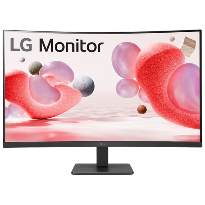LG 32MR50C-B 31.5 FullHD VA 100Hz FreeSync Curvo Preto Monitor LG curvo preto com gráficos coloridos no ecrã