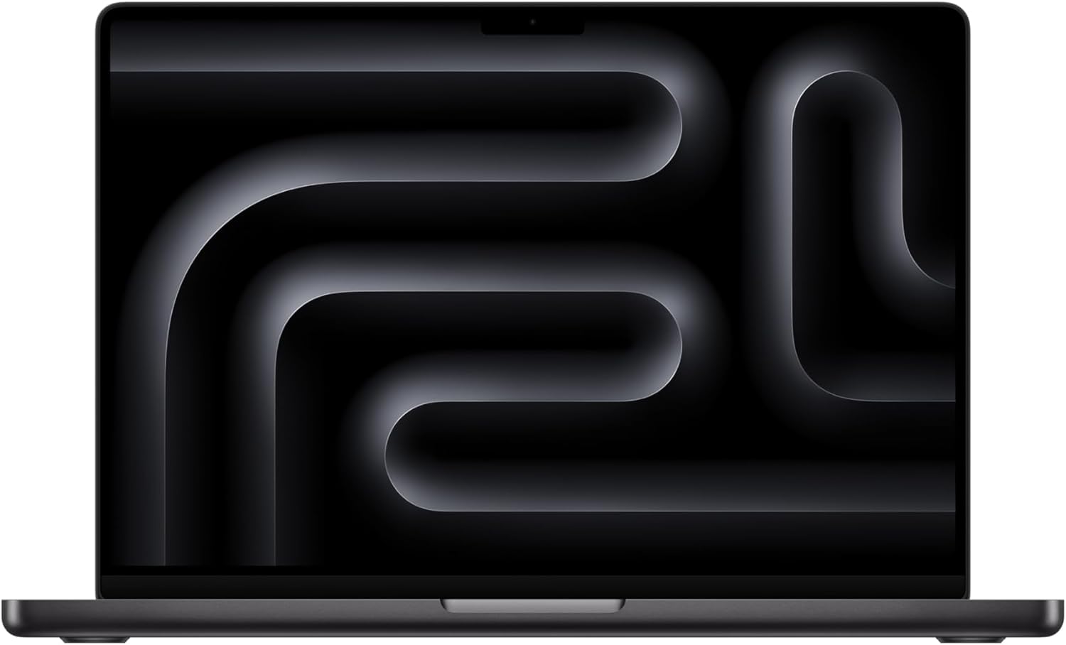 Apple MacBook Pro 2025 (14 polegadas, chip M5 ) Portátil aberto com ecrã a mostrar padrão abstrato em preto e cinzento