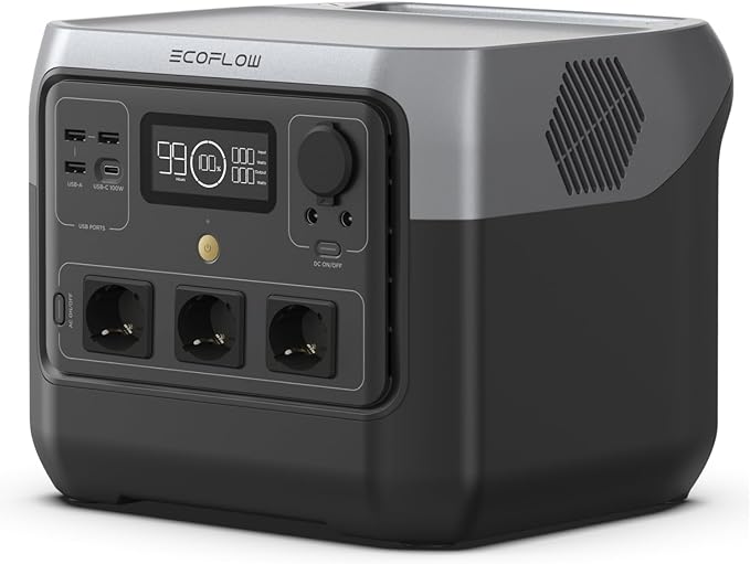 ECOFLOW RIVER 2 Pro Gerador portátil de energia ECOFLOW preto e cinza com ecrã digital e múltiplas tomadas