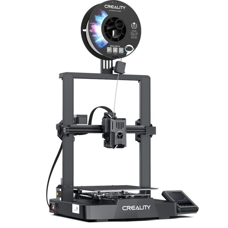 Impressora 3D preta da CREALITY com rolo de filamento