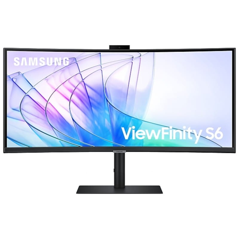 Monitor Samsung ViewFinity S6 ultrawide preto com ecrã curvo e webcam