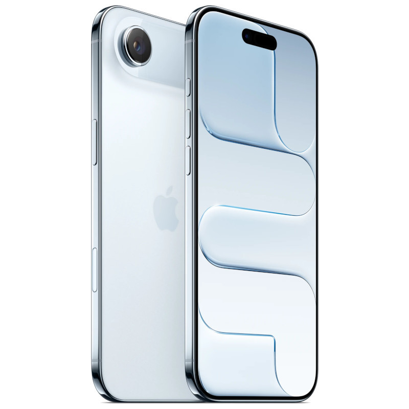 iPhone 17 Air 256GB Azul Céu Smartphone branco com estrutura metálica prateada e ecrã frontal com notch dupla