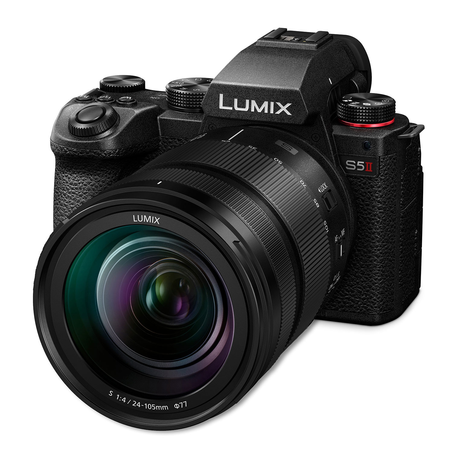 Panasonic S5 II + S 24-105mm f/4 Câmara digital Panasonic Lumix S5 II preta com lente grande