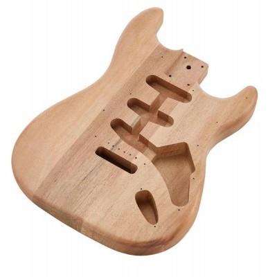 Corpo de guitarra elétrica em madeira natural não acabada com recortes para captadores